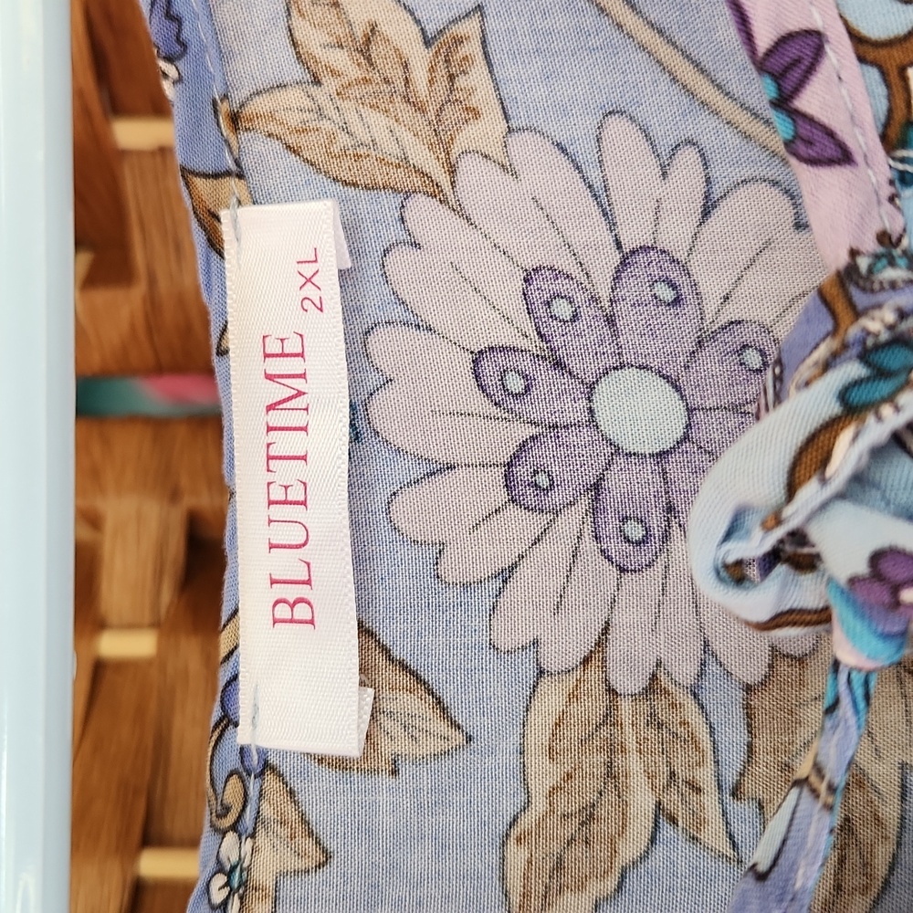 Temofon, Bohemian Teal, Blue, Brown, Floral  Fall, Spring Longsleeve Dress Sz XL - Picture 9 of 10